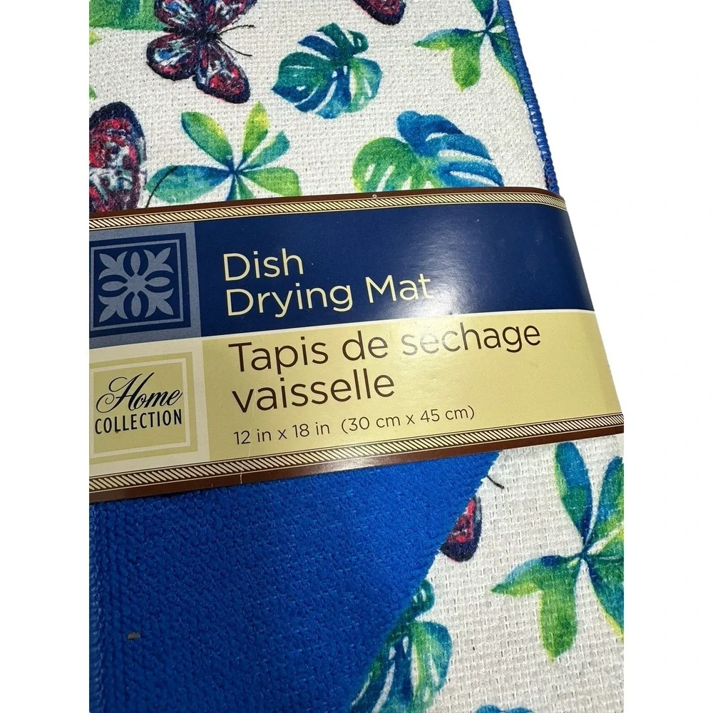 home collection 2 kitchen hand towels with 1 dish drying mat blue butterflies‎